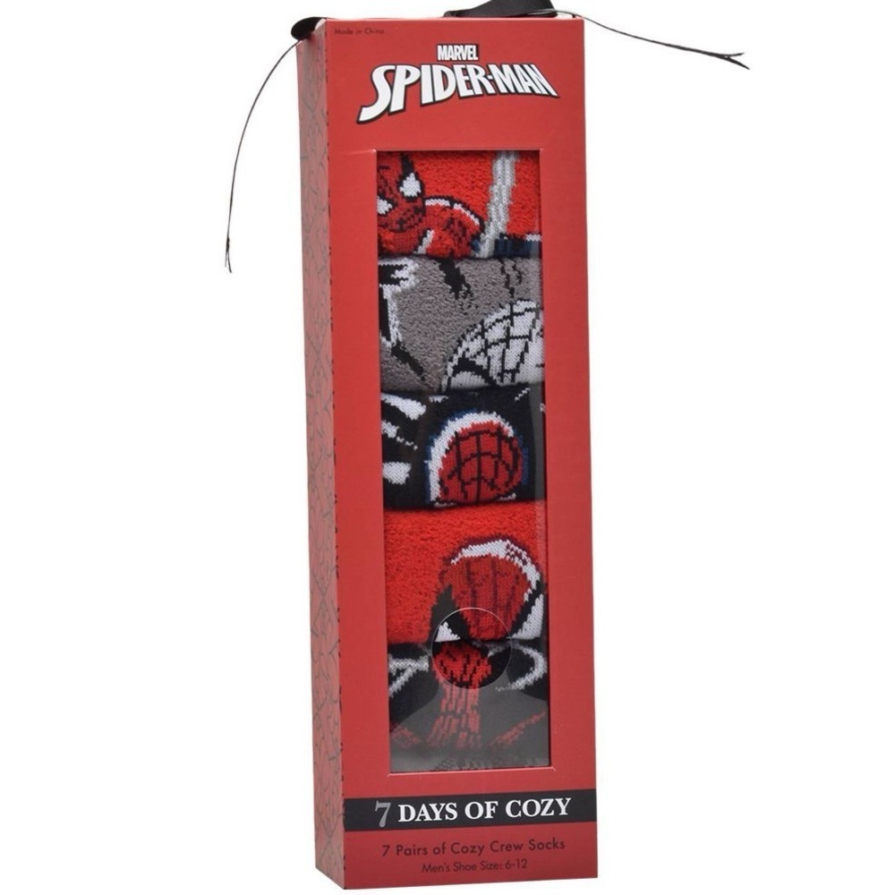 Marvel Spider-Man Red and Black Crew Socks Set Size 6-12
